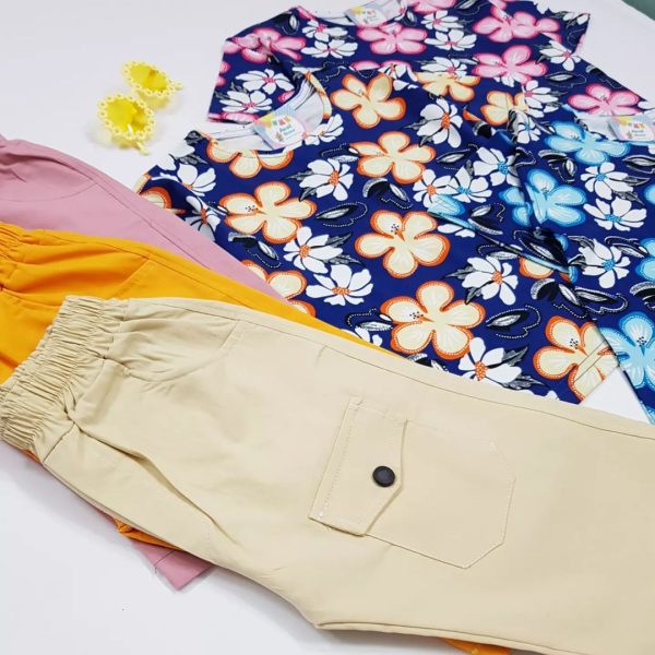 ست بلوز و شلوارک کتان گلبهار - Image 5