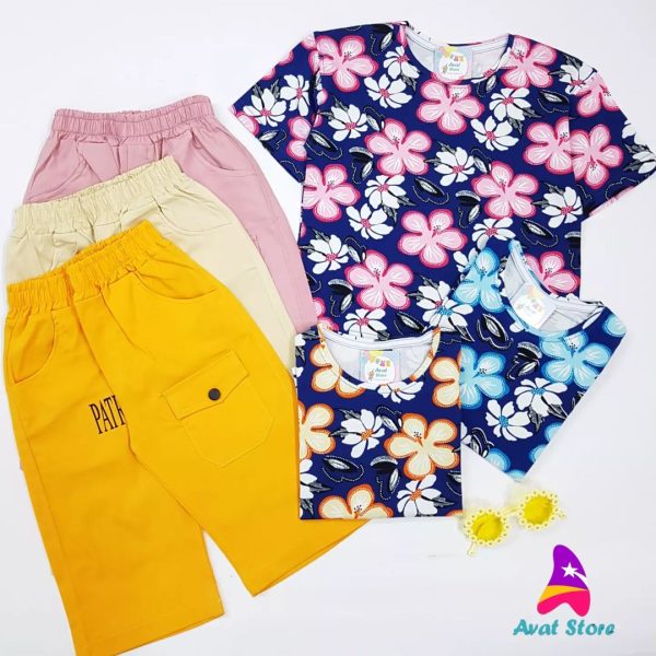 ست بلوز و شلوارک کتان گلبهار - Image 4