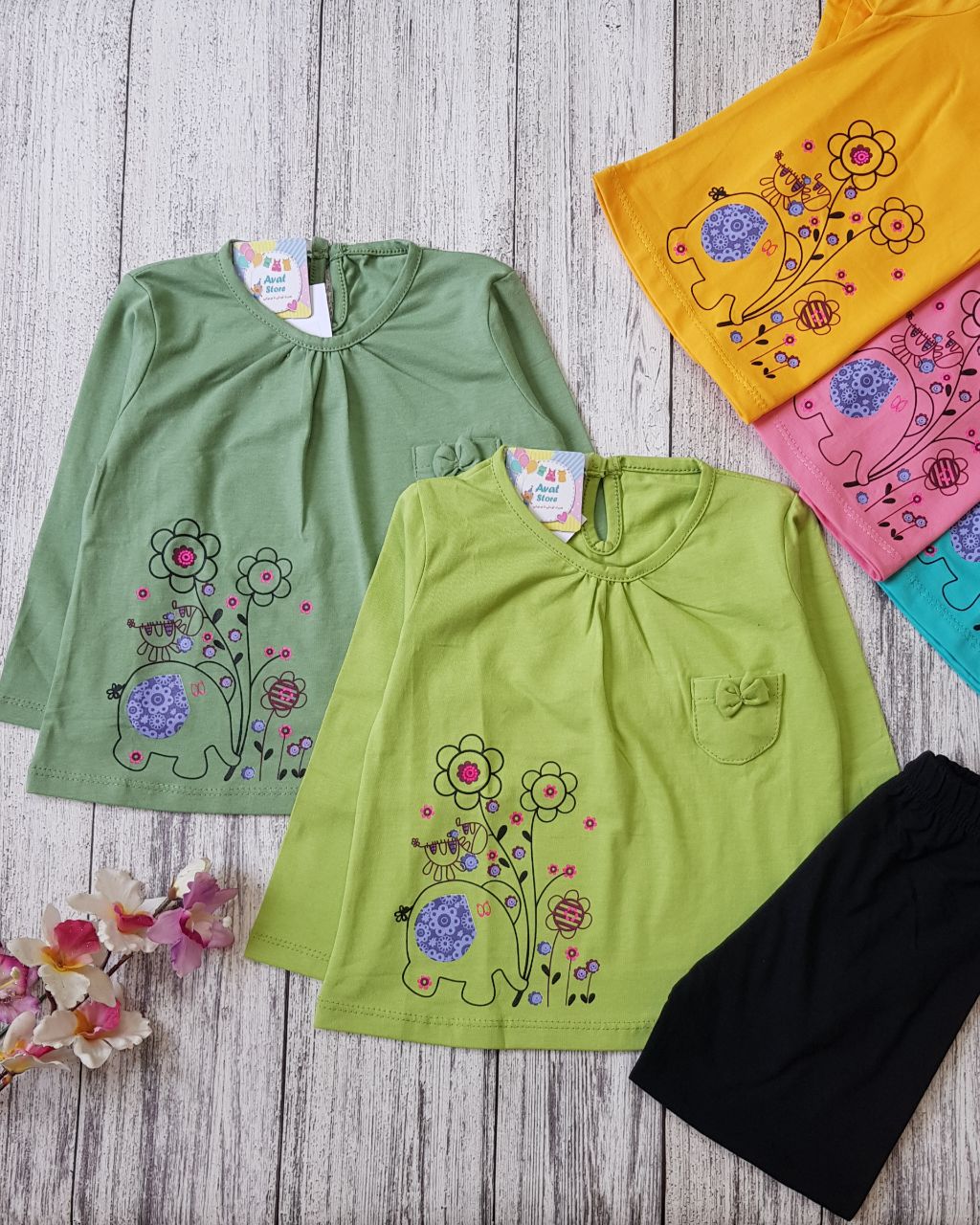IMG_20231010_192215_365 ست بلوز شلوار دخترانه فیل و گل - Image 1