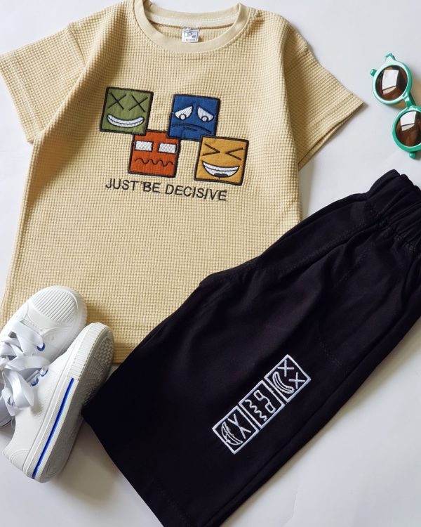 ست بیسکوییتی با شلوارک لی رنگی - Image 6