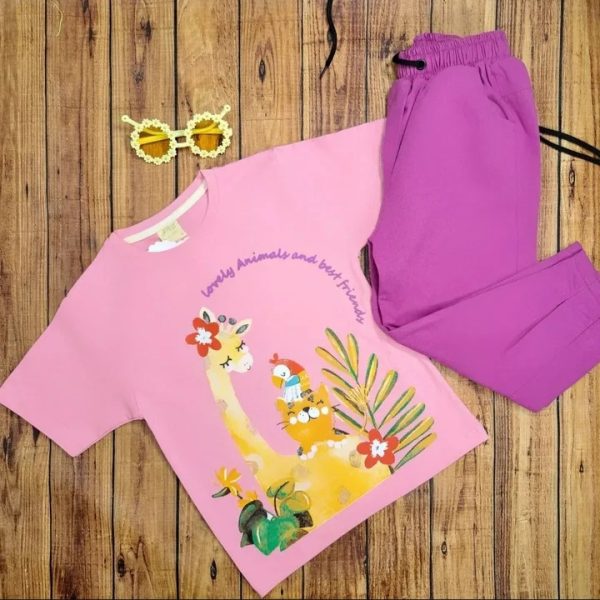 ست تی‌شرت شلوار دخترانه تابستانی زرافه - Image 3
