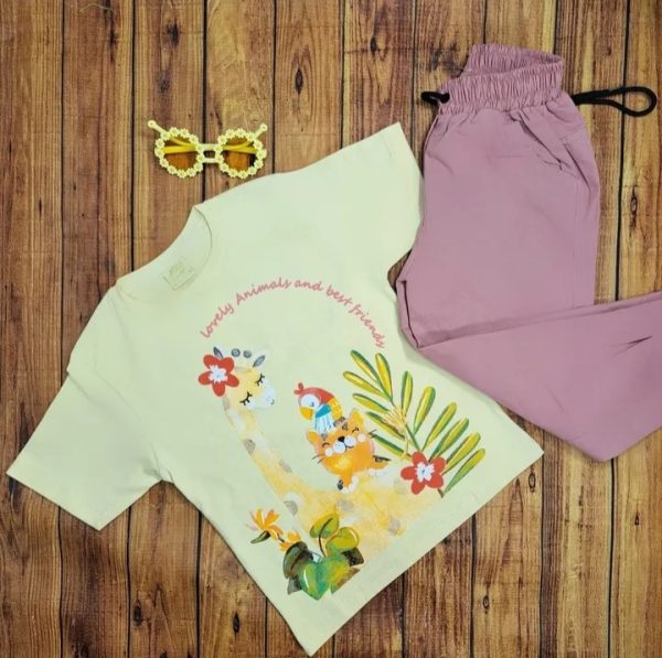 ست تی‌شرت شلوار دخترانه تابستانی زرافه - Image 4
