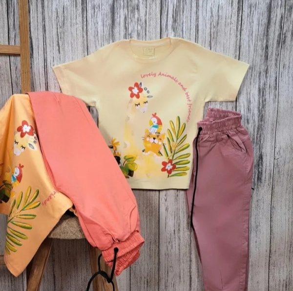 ست تی‌شرت شلوار دخترانه تابستانی زرافه - Image 6