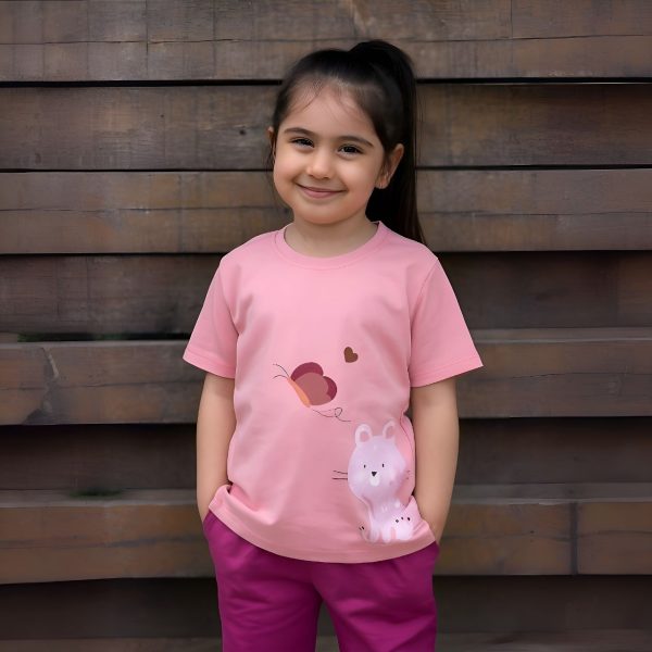 ست دخترانه تی شرت شلوار کتان گربه - Image 2