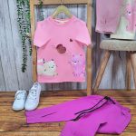 ست دخترانه تی شرت شلوار کتان گربه - Image 6