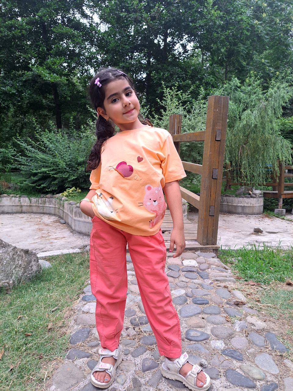 IMG_20250810_114521_630 ست دخترانه تی شرت شلوار کتان گربه - Image 1