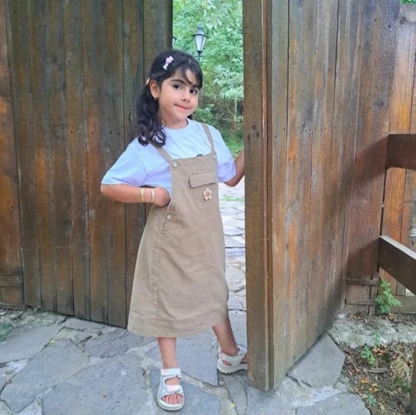 سارافون دخترانه دو تیکه کتان - Image 5