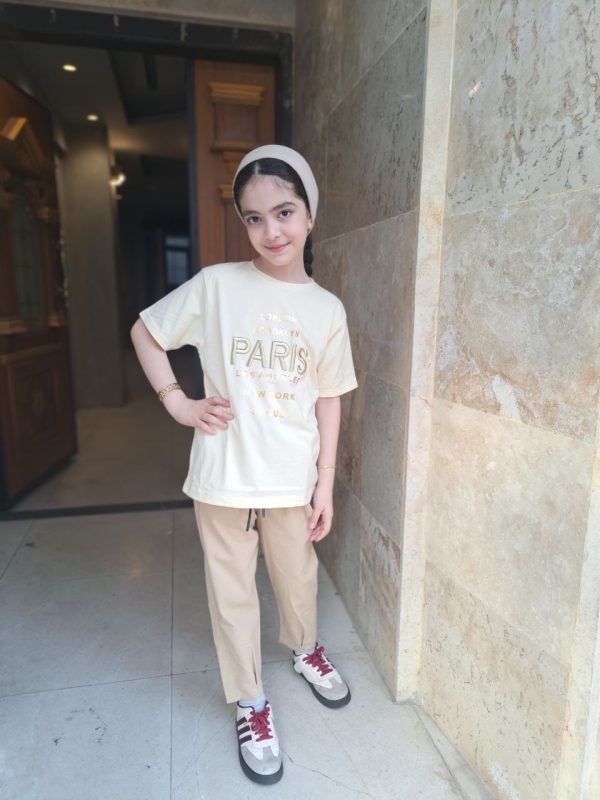 ست تی‌شرت شلوار کتان دخترانه پاریس - Image 3